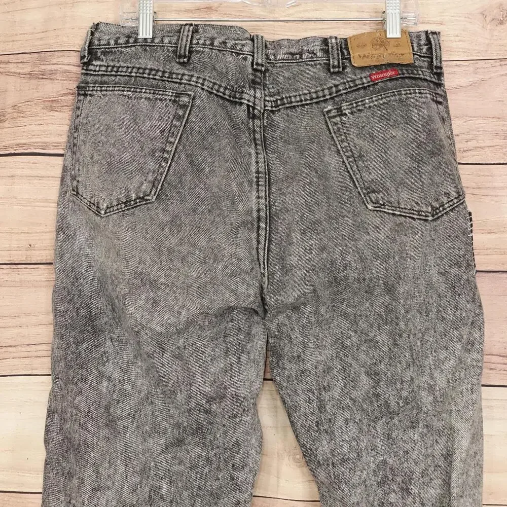 Vintage Wrangler Jeans 36x32 (33x30) Gray Acid Wash Denim Punk Patches DBEAT